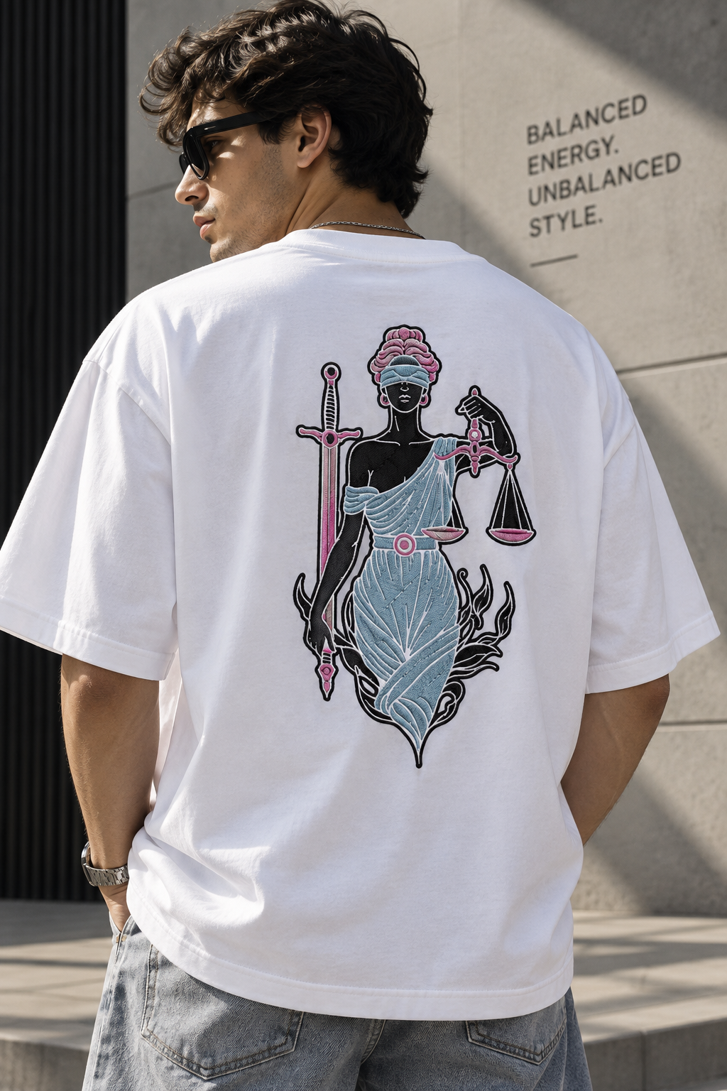 Libra Balanced Energy Unbalanced Style Embroidery Oversized T-Shirt | LE BANCHO