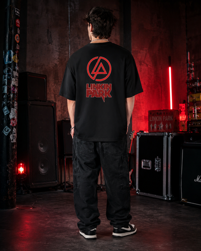 Linkin Park Rock Bank Premium Oversized Embroidery T-Shirt for Men | 240 GSM 100% Cotton Embroidered Rock Band Tee