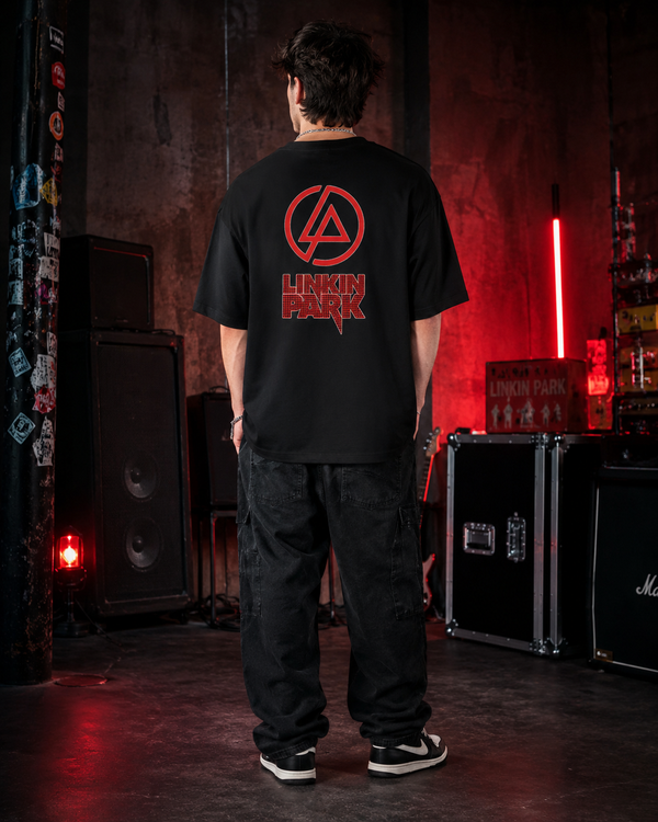 Linkin Park Inspired Premium Oversized T-Shirt for Men | 240 GSM 100% Cotton Embroidered Rock Band Tee