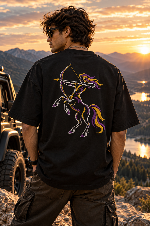 Sagittarius Born to Roam Embroidery Oversized T-Shirt | LE BANCHO