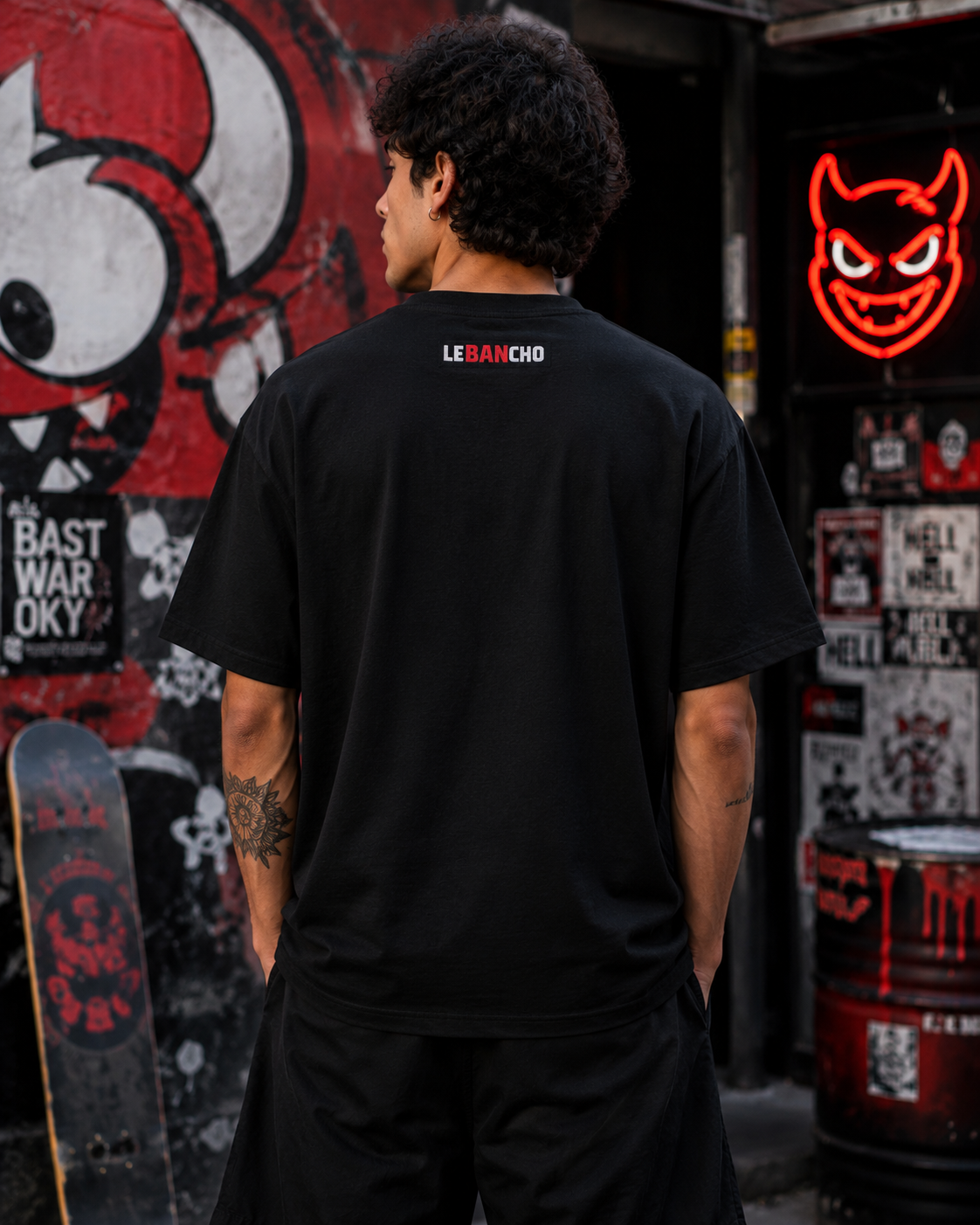 Small Devil Premium Embroidered Oversized T-Shirt for Men | 240 GSM Heavyweight Cotton | Black Streetwear Tee