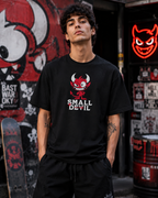 Small Devil Premium Embroidered Oversized T-Shirt for Men | 240 GSM Heavyweight Cotton | Black Streetwear Tee