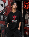 Small Devil Premium Embroidered Oversized T-Shirt for Women | 240 GSM Heavyweight Cotton | Black Streetwear Tee