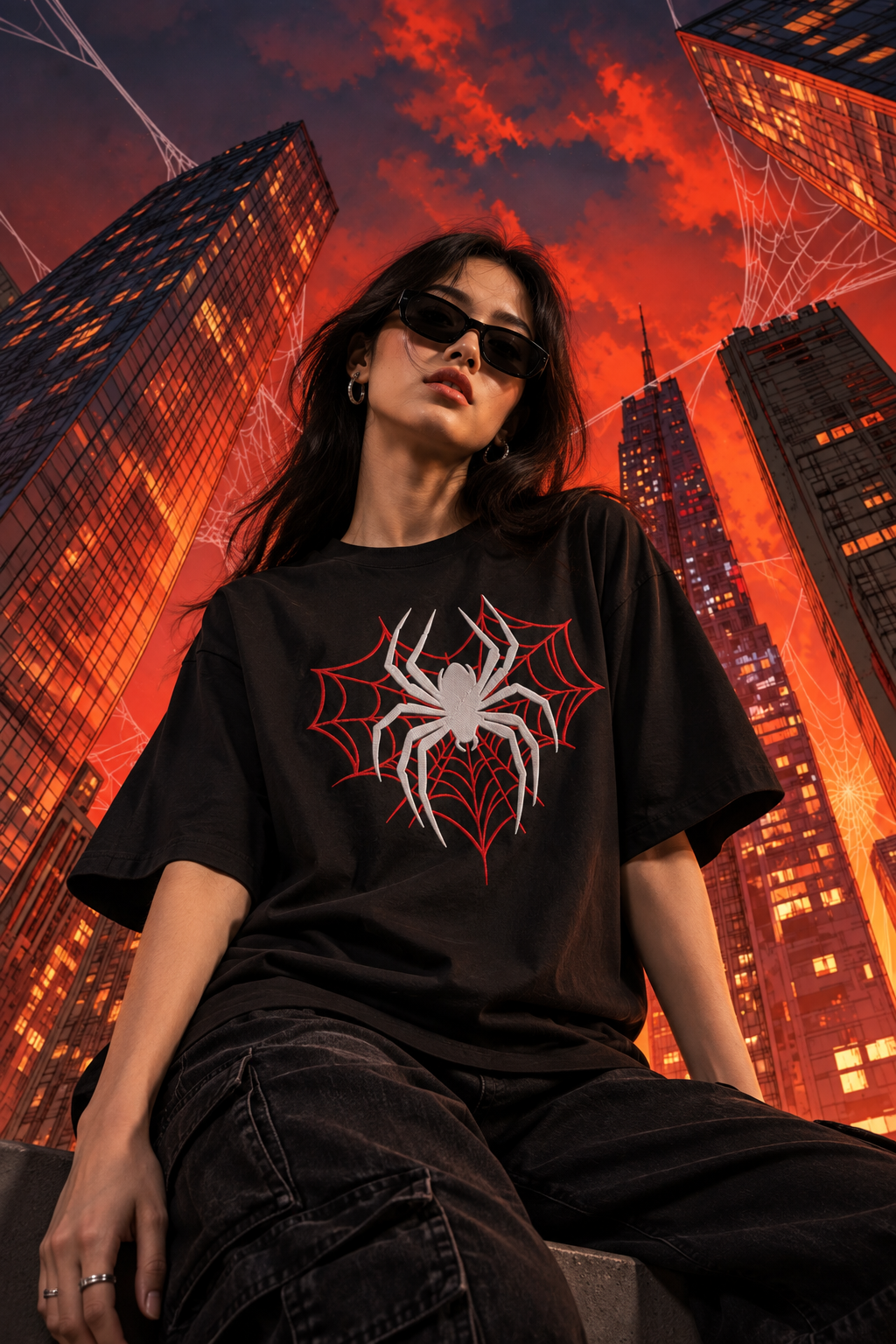 Women's Spider Embroidery Oversized T-Shirt | Limited Stock