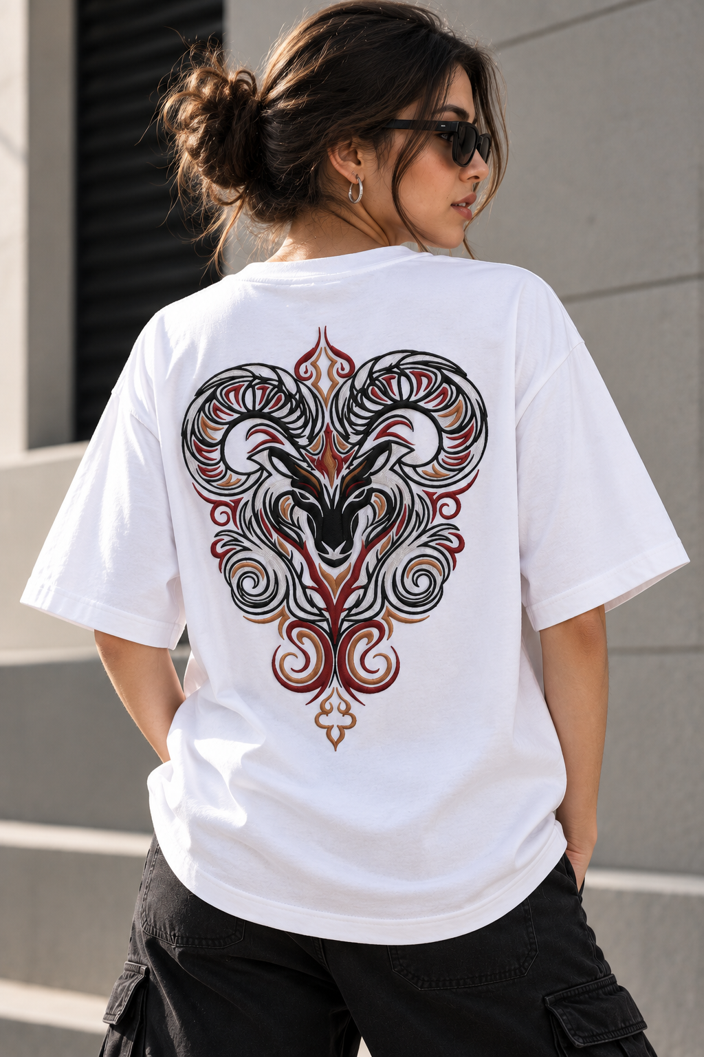 Aries Born to Lead Made to Stand Out Embroidery Oversized T-Shirt